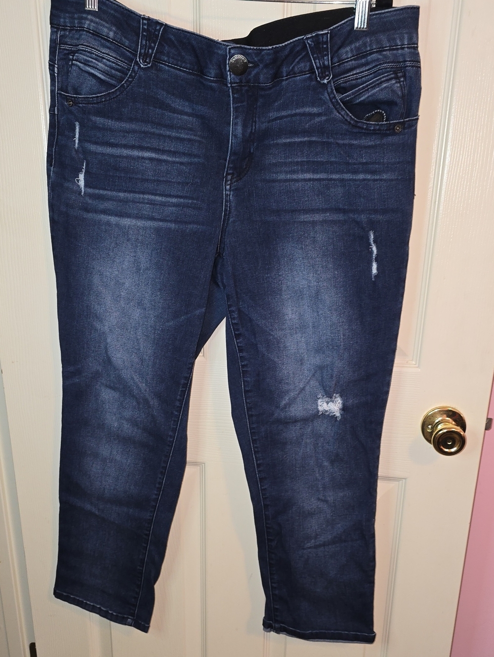 Democracy Dark Blue Distressed Cropped Jeans